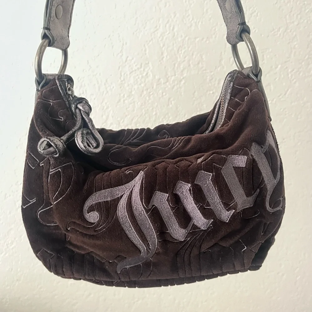Juicy Couture Vintage McBling Black Purse Hobo Bag Handbag Velour Y2K - Picture 1 of 10